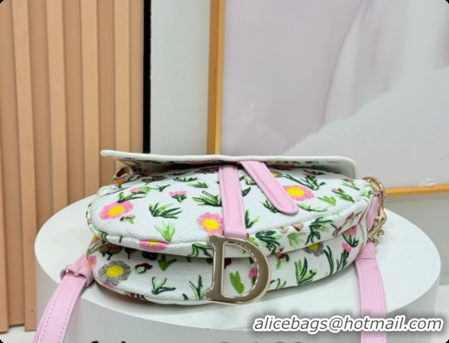 Best Quality Dior Medium Saddle Bag with Strap in Multicolor White Daisy Garden Embroider 2026 D9930