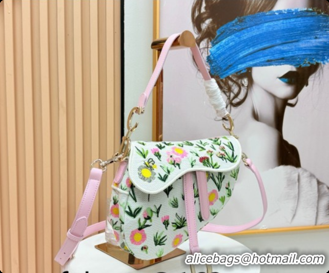 Best Quality Dior Medium Saddle Bag with Strap in Multicolor White Daisy Garden Embroider 2026 D9930