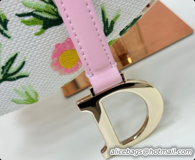Best Quality Dior Medium Saddle Bag with Strap in Multicolor White Daisy Garden Embroider 2026 D9930