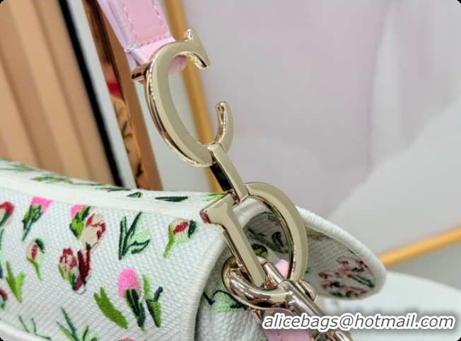 Best Quality Dior Medium Saddle Bag with Strap in Multicolor White Daisy Garden Embroider 2026 D9930