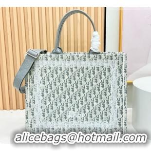 Good Quality Dior Men's Large Book Tote Bag in Latte White and Grey Dior Oblique Embroidery and White Lace 2026 8833