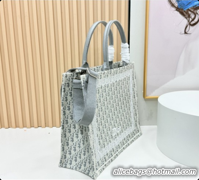 Good Quality Dior Men's Large Book Tote Bag in Latte White and Grey Dior Oblique Embroidery and White Lace 2026 8833