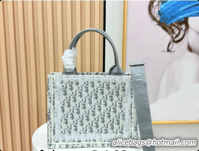 Big Discount Dior Men's Small Book Tote Bag in Latte White and Grey Dior Oblique Embroidery and White Lace 2026 8833