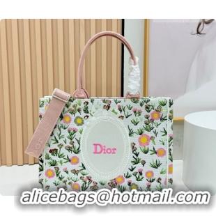 Shop Dior Medium Book Tote Bag in White Multicolor Daisy Garden Embroidery with Dior Médaillon 0408123 2026
