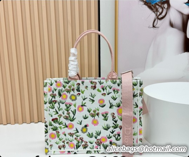 Shop Dior Medium Book Tote Bag in White Multicolor Daisy Garden Embroidery with Dior Médaillon 0408123 2026