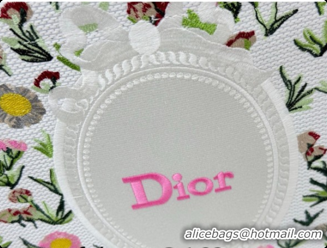 Shop Dior Medium Book Tote Bag in White Multicolor Daisy Garden Embroidery with Dior Médaillon 0408123 2026