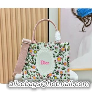 Luxurious Dior Small Book Tote Bag in White Multicolor Daisy Garden Embroidery with Dior Médaillon 0408124 2026