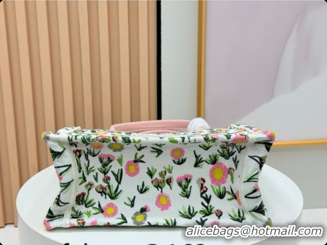 Luxurious Dior Small Book Tote Bag in White Multicolor Daisy Garden Embroidery with Dior Médaillon 0408124 2026