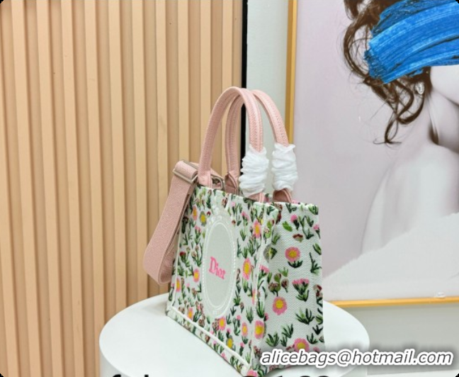 Luxurious Dior Small Book Tote Bag in White Multicolor Daisy Garden Embroidery with Dior Médaillon 0408124 2026