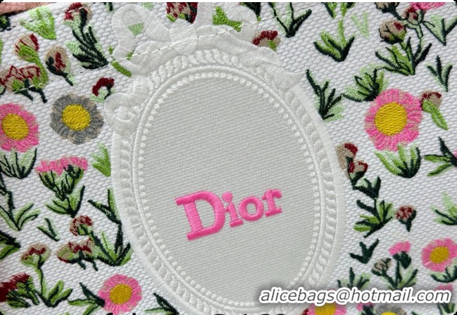 Luxurious Dior Small Book Tote Bag in White Multicolor Daisy Garden Embroidery with Dior Médaillon 0408124 2026