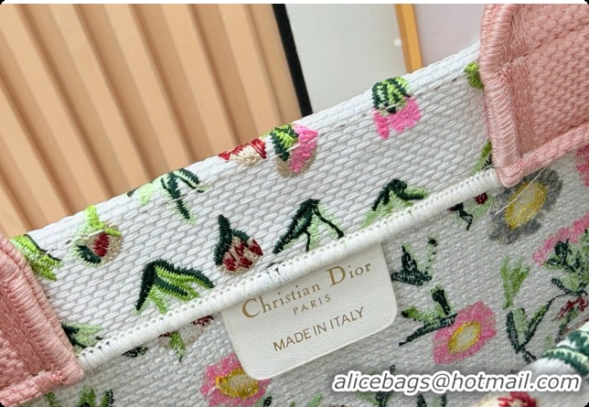 Luxurious Dior Small Book Tote Bag in White Multicolor Daisy Garden Embroidery with Dior Médaillon 0408124 2026