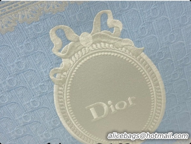 Most Popular Dior Men's Large Book Tote Bag in Céleste Blue Dior Oblique Embroidery with White Lace and Dior Médaillon 0