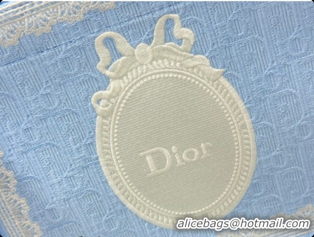 Good Looking Dior Men's Small Book Tote Bag in Céleste Blue Dior Oblique Embroidery with White Lace and Dior Médaillon 0
