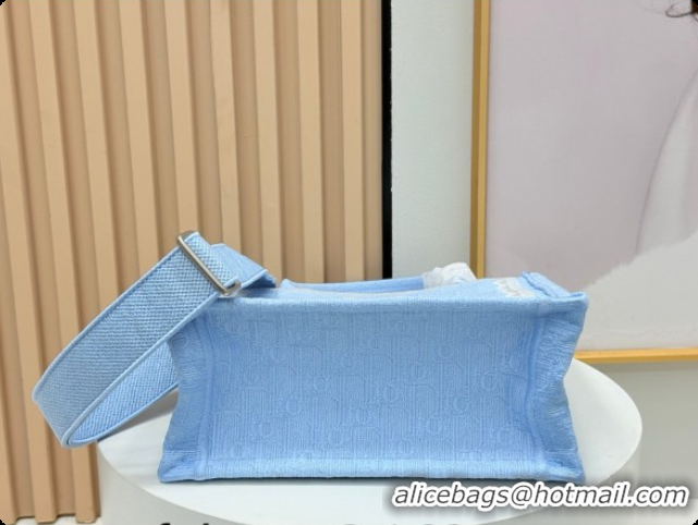 Good Looking Dior Men's Small Book Tote Bag in Céleste Blue Dior Oblique Embroidery with White Lace and Dior Médaillon 0