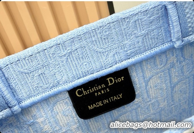 Good Looking Dior Men's Small Book Tote Bag in Céleste Blue Dior Oblique Embroidery with White Lace and Dior Médaillon 0