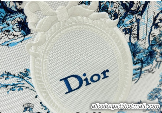 Charming Dior Men's Large Book Tote Bag in Blue Toile de Jouy Floral Garden Embroidery and White Dior Médaillon 0408128 