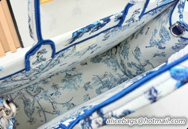 Charming Dior Men's Large Book Tote Bag in Blue Toile de Jouy Floral Garden Embroidery and White Dior Médaillon 0408128 