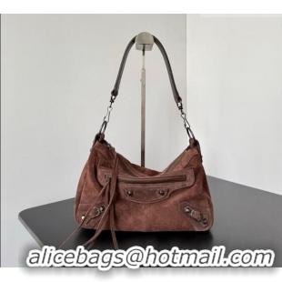Famous Brand Balenciaga Le City Moto Small Shoulder Bag in Suede 0905 Dark Brown 2026