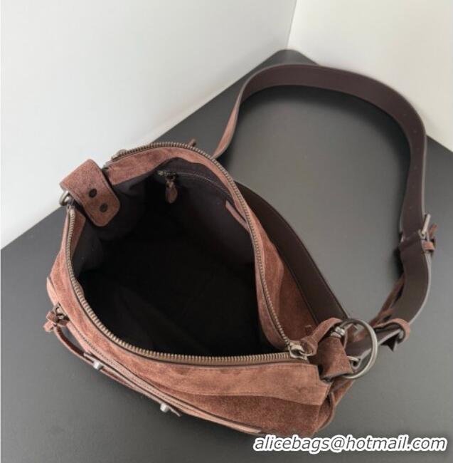 Famous Brand Balenciaga Le City Moto Small Shoulder Bag in Suede 0905 Dark Brown 2026