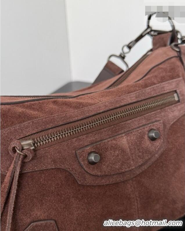 Famous Brand Balenciaga Le City Moto Small Shoulder Bag in Suede 0905 Dark Brown 2026