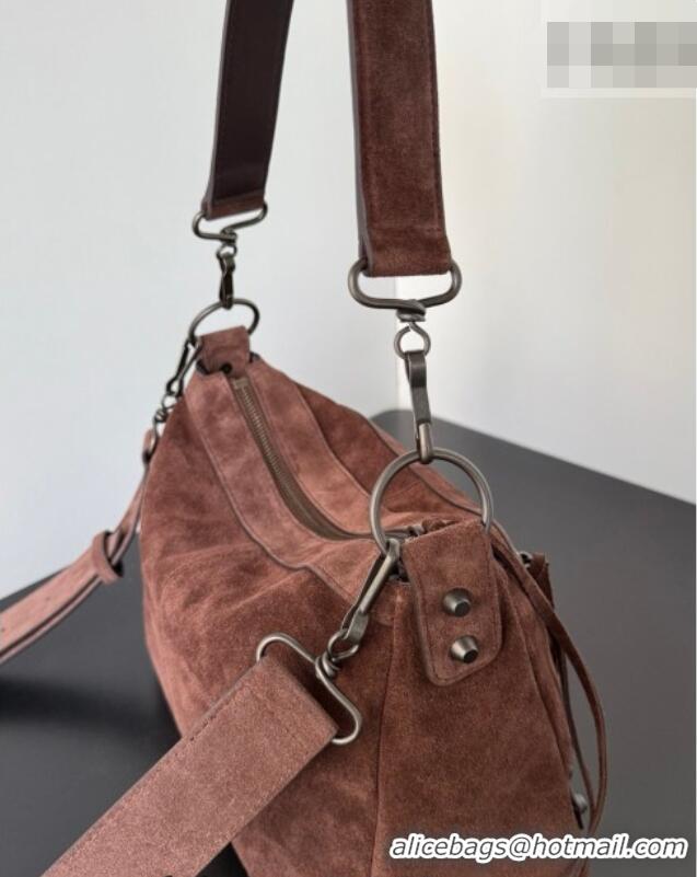 Famous Brand Balenciaga Le City Moto Small Shoulder Bag in Suede 0905 Dark Brown 2026