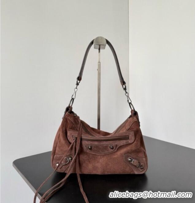 Famous Brand Balenciaga Le City Moto Small Shoulder Bag in Suede 0905 Dark Brown 2026