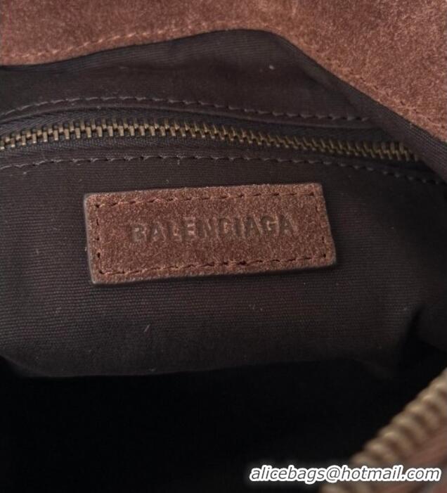 Famous Brand Balenciaga Le City Moto Small Shoulder Bag in Suede 0905 Dark Brown 2026