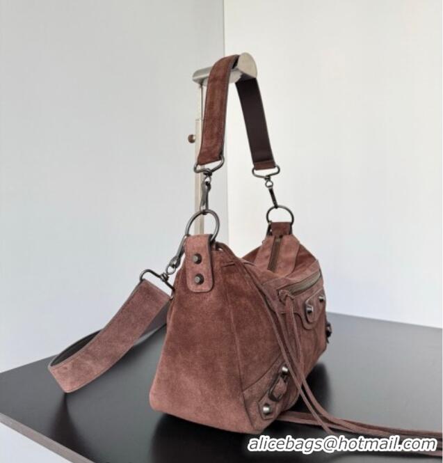 Famous Brand Balenciaga Le City Moto Small Shoulder Bag in Suede 0905 Dark Brown 2026