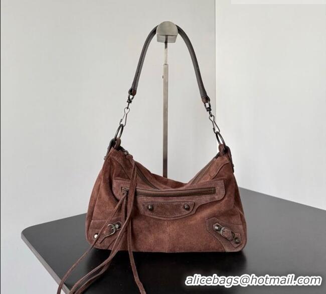 Famous Brand Balenciaga Le City Moto Small Shoulder Bag in Suede 0905 Dark Brown 2026