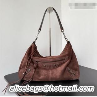 Famous Brand Balenciaga Le City Moto Medium Shoulder Bag in Suede 0905 Dark Brown 2026