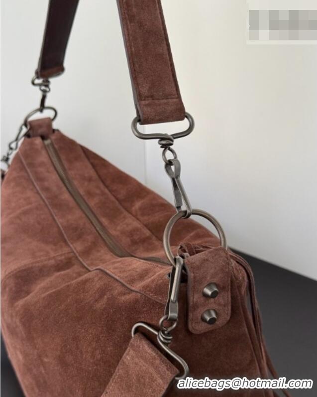 Famous Brand Balenciaga Le City Moto Medium Shoulder Bag in Suede 0905 Dark Brown 2026