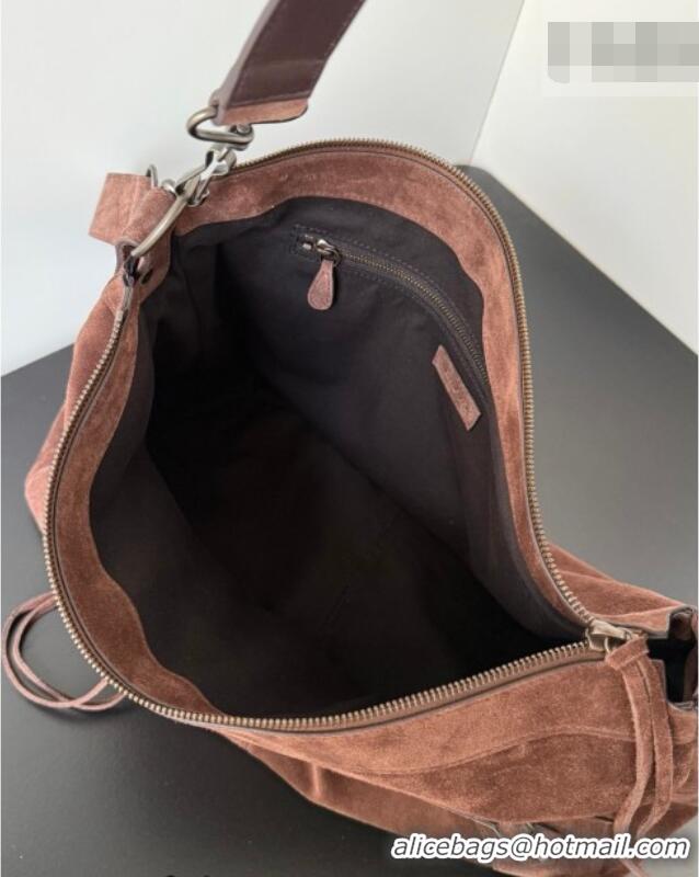 Famous Brand Balenciaga Le City Moto Medium Shoulder Bag in Suede 0905 Dark Brown 2026