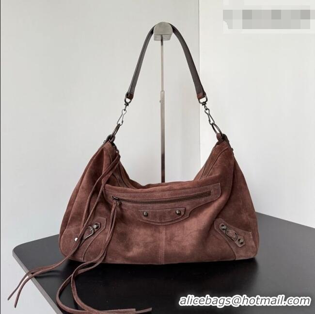 Famous Brand Balenciaga Le City Moto Medium Shoulder Bag in Suede 0905 Dark Brown 2026