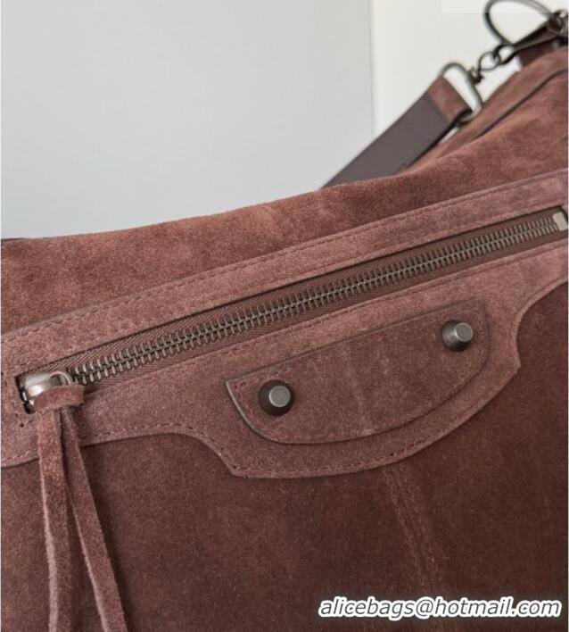 Famous Brand Balenciaga Le City Moto Medium Shoulder Bag in Suede 0905 Dark Brown 2026