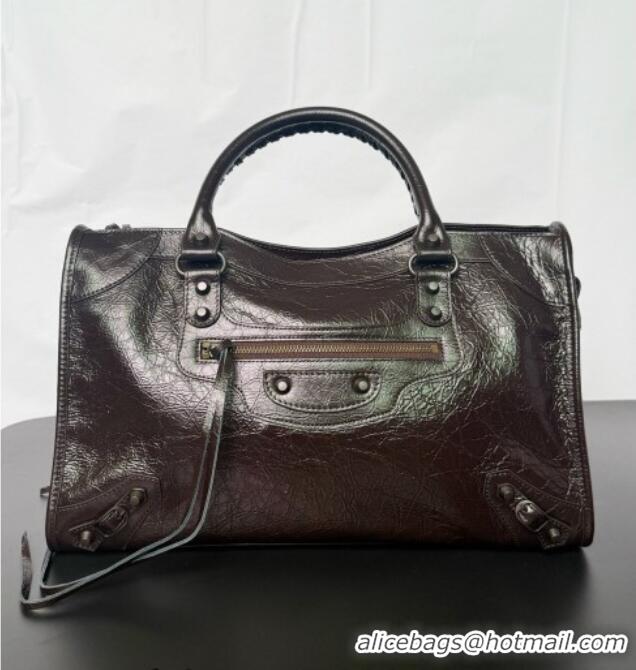 Discount Balenciaga Le City Bag Medium in Espresso Arena lambskin/black hardware B0503 2026