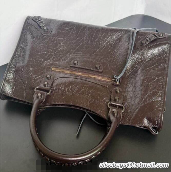 Discount Balenciaga Le City Bag Medium in Espresso Arena lambskin/black hardware B0503 2026