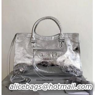 Top Grade Balenciaga Le City Bag Medium in Arena lambskin Silver-Tone B3036 2026