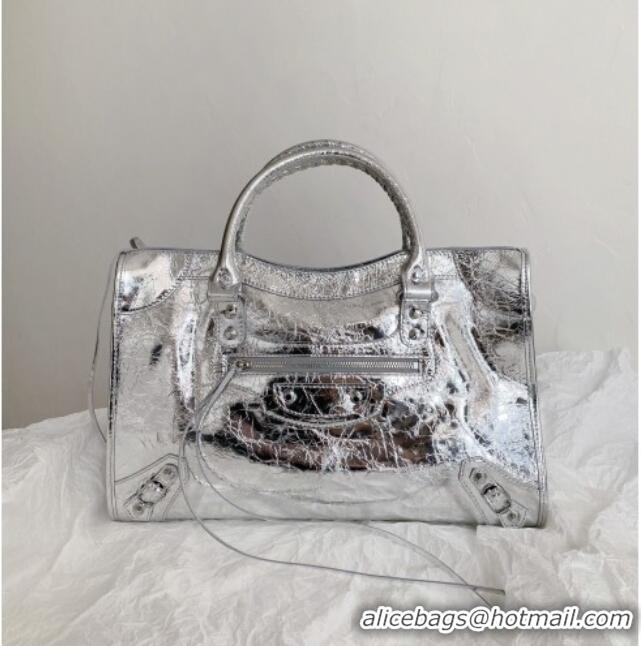 Top Grade Balenciaga Le City Bag Medium in Arena lambskin Silver-Tone B3036 2026