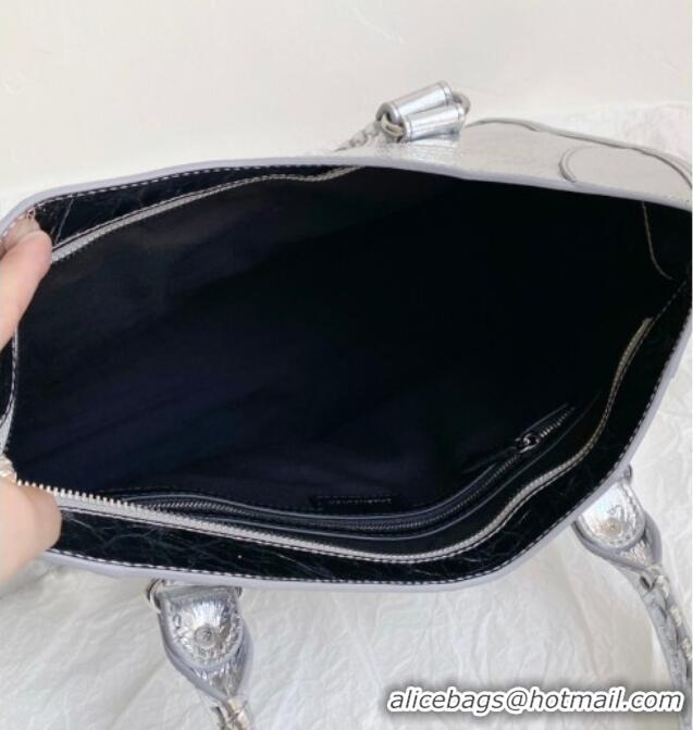 Top Grade Balenciaga Le City Bag Medium in Arena lambskin Silver-Tone B3036 2026