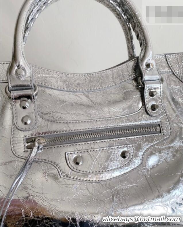 Top Grade Balenciaga Le City Bag Medium in Arena lambskin Silver-Tone B3036 2026