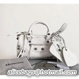 Well Crafted Balenciaga Le Cagole Mini Duffle Bag in white lambskin/aged-silver hardware B3037 2026