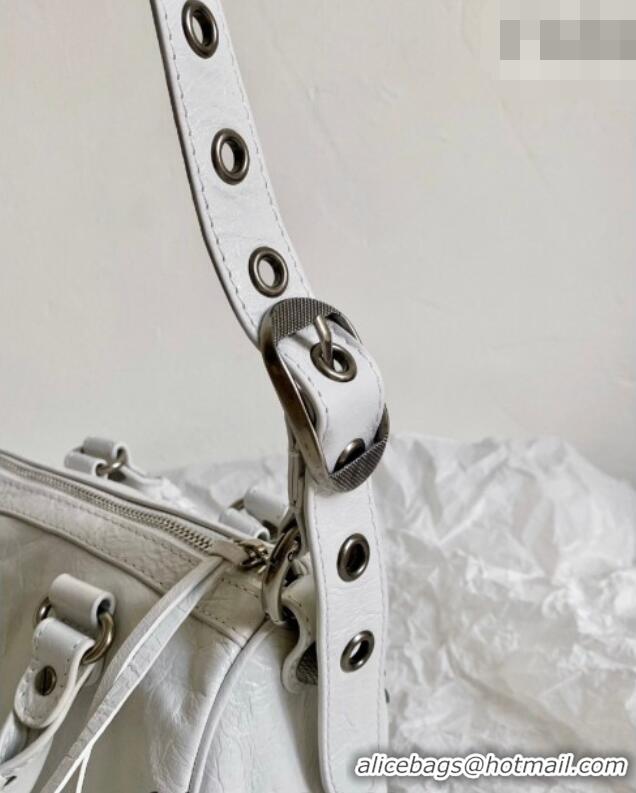 Well Crafted Balenciaga Le Cagole Mini Duffle Bag in white lambskin/aged-silver hardware B3037 2026