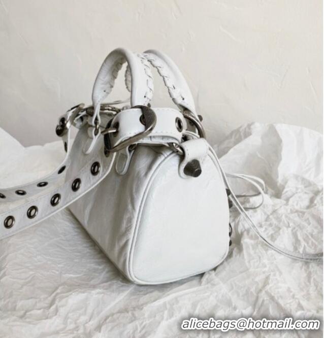 Well Crafted Balenciaga Le Cagole Mini Duffle Bag in white lambskin/aged-silver hardware B3037 2026