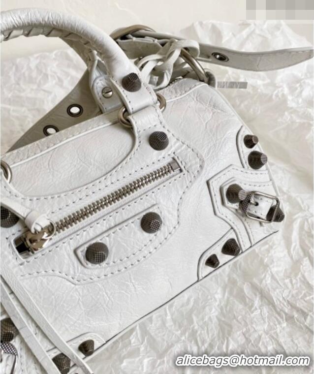 Well Crafted Balenciaga Le Cagole Mini Duffle Bag in white lambskin/aged-silver hardware B3037 2026