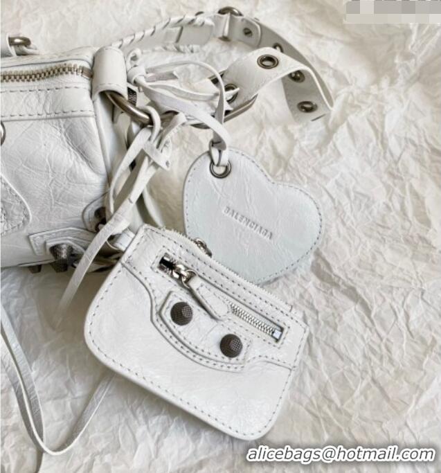 Well Crafted Balenciaga Le Cagole Mini Duffle Bag in white lambskin/aged-silver hardware B3037 2026