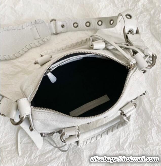 Well Crafted Balenciaga Le Cagole Mini Duffle Bag in white lambskin/aged-silver hardware B3037 2026