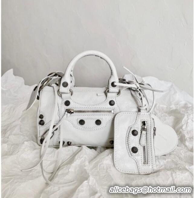 Well Crafted Balenciaga Le Cagole Mini Duffle Bag in white lambskin/aged-silver hardware B3037 2026