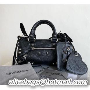 Top Design Balenciaga Le Cagole Mini Duffle Bag in black lambskin/aged-silver hardware B3037 2026