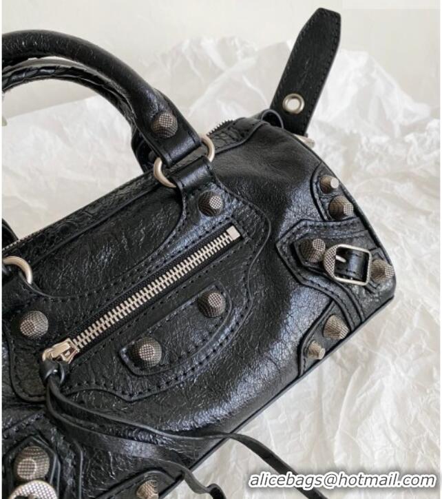 Top Design Balenciaga Le Cagole Mini Duffle Bag in black lambskin/aged-silver hardware B3037 2026