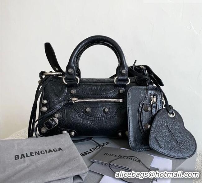 Top Design Balenciaga Le Cagole Mini Duffle Bag in black lambskin/aged-silver hardware B3037 2026